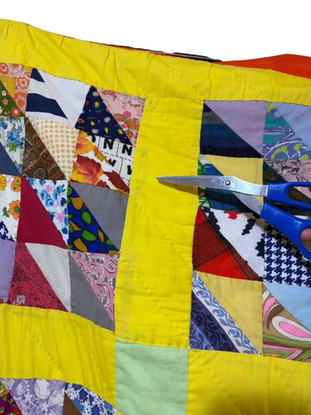 Vintage Flying Geese Scrappy Block Triangle Patchwork Quilt 80 x 90 Maximalist